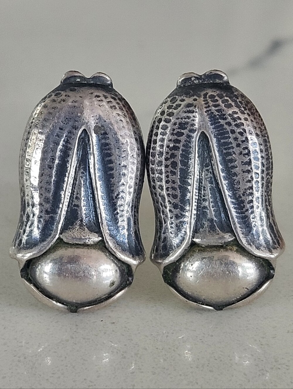 Vintage Georg Jensen Denmark 2007 Sterling Silver Floral Omega Back Earrings